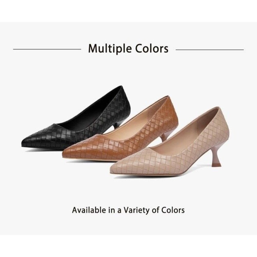 NEWBELLA Women's Kitten Heels Pumps Pointed Toe Slip On Dress Shoes Size 10 Work - Picture 8 of 15
